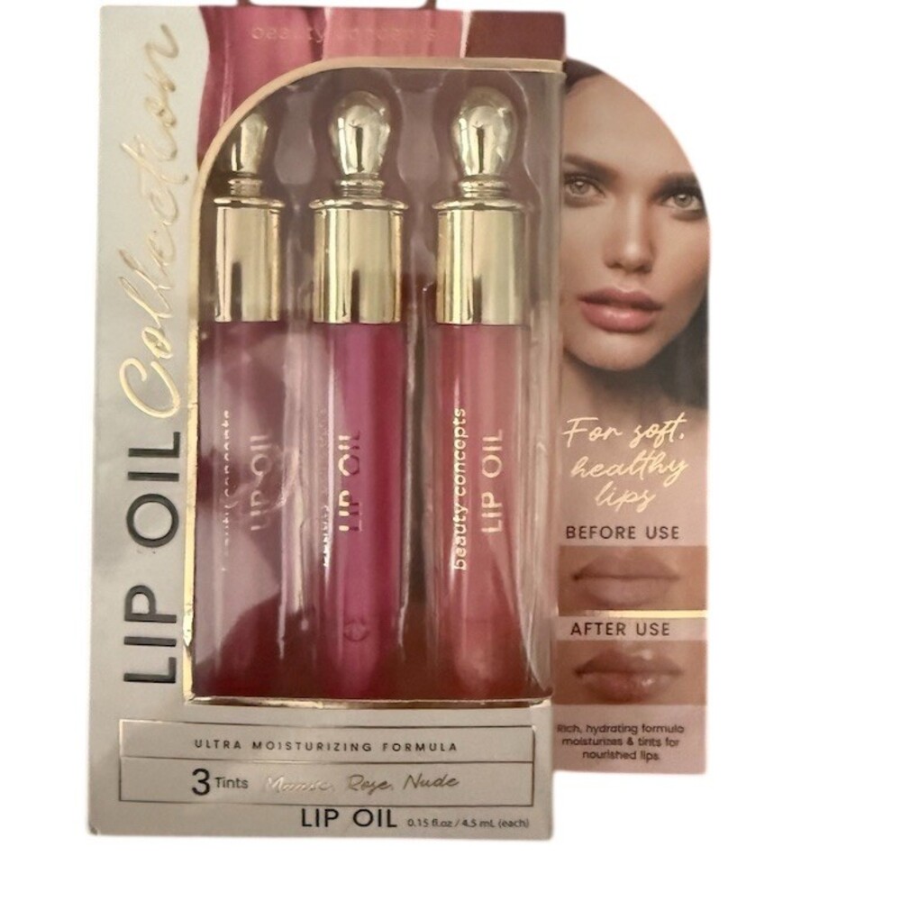 Beauty Concepts Lip Oil Collection 3-Piece Set Mauve Rose Nude 0.15 fl oz